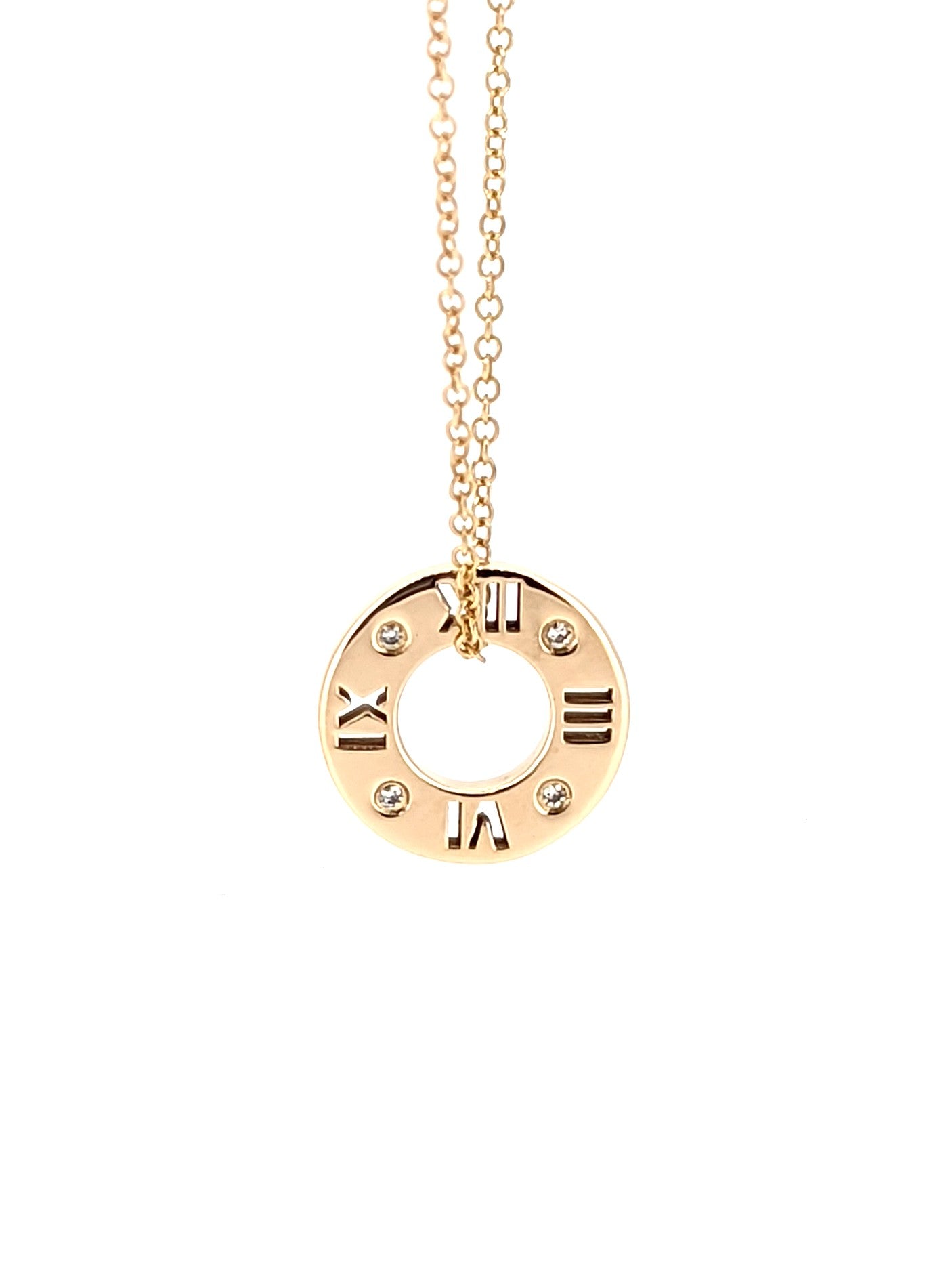 Tiffany & Co Atlas Diamond Circle Pendant Necklace 18K Rose Gold