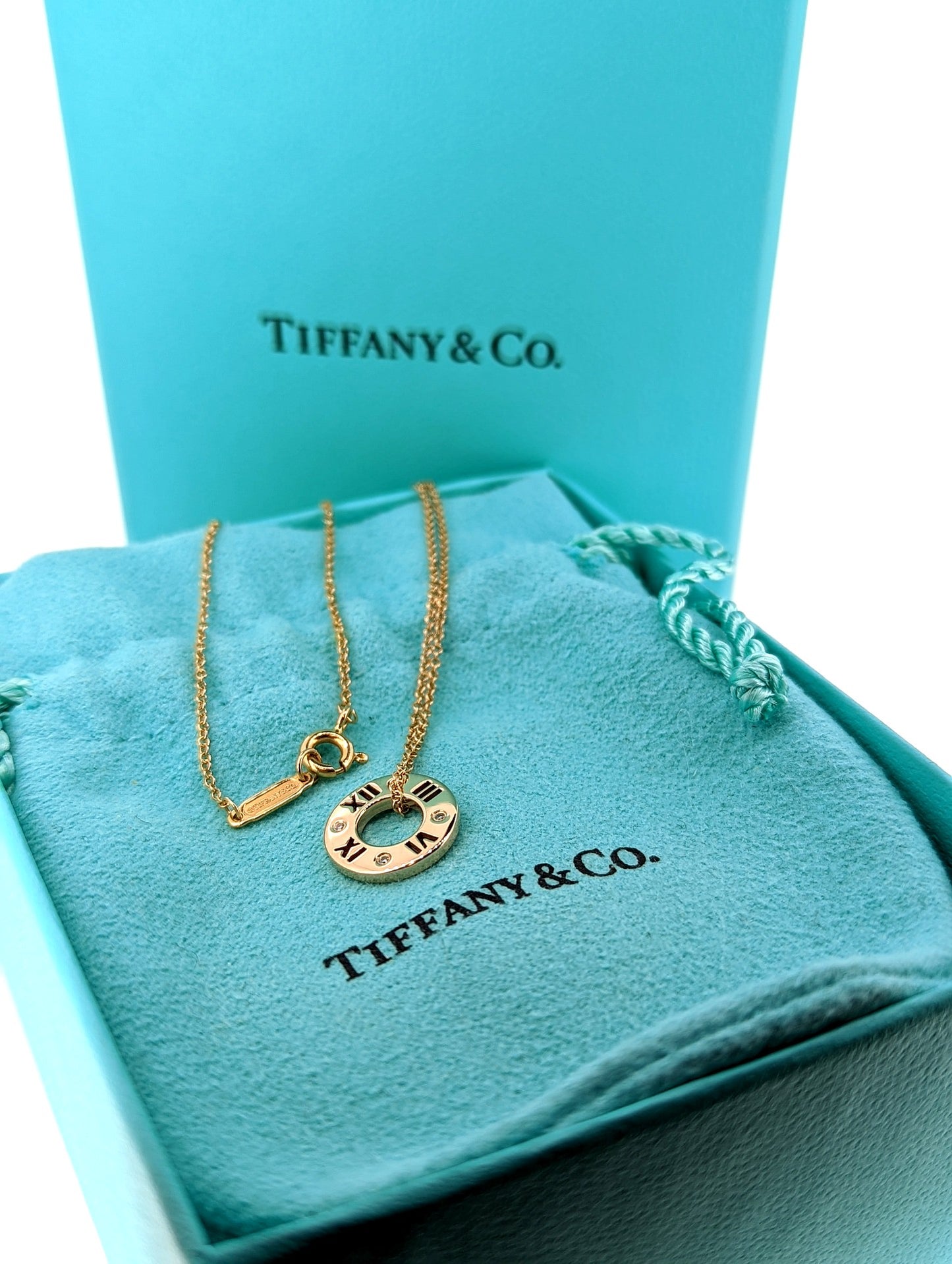 Tiffany & Co Atlas Diamond Circle Pendant Necklace 18k Rose Gold