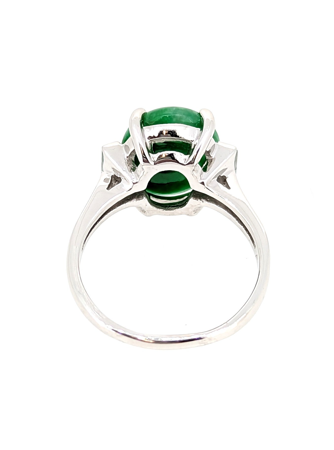 Vintage Untreated Jadeite Jade Ring W/Diamond Accents