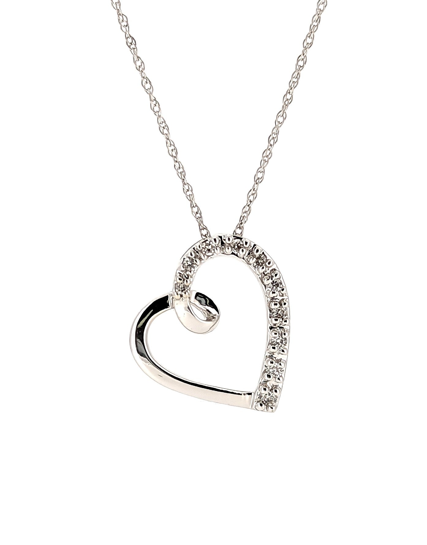 White Gold Diamond Open Heart Pendant Necklace