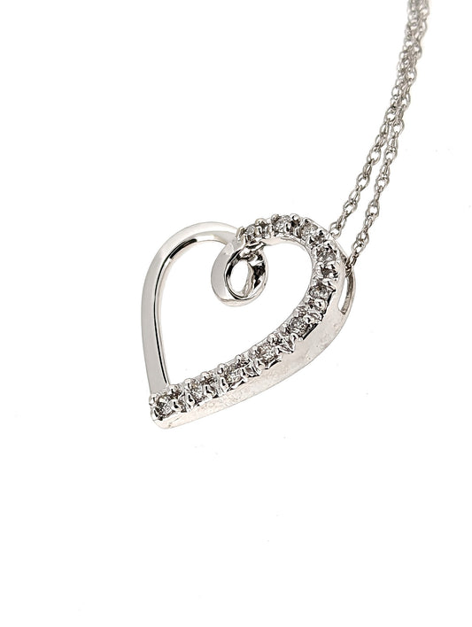 White Gold Diamond Open Heart Pendant Necklace