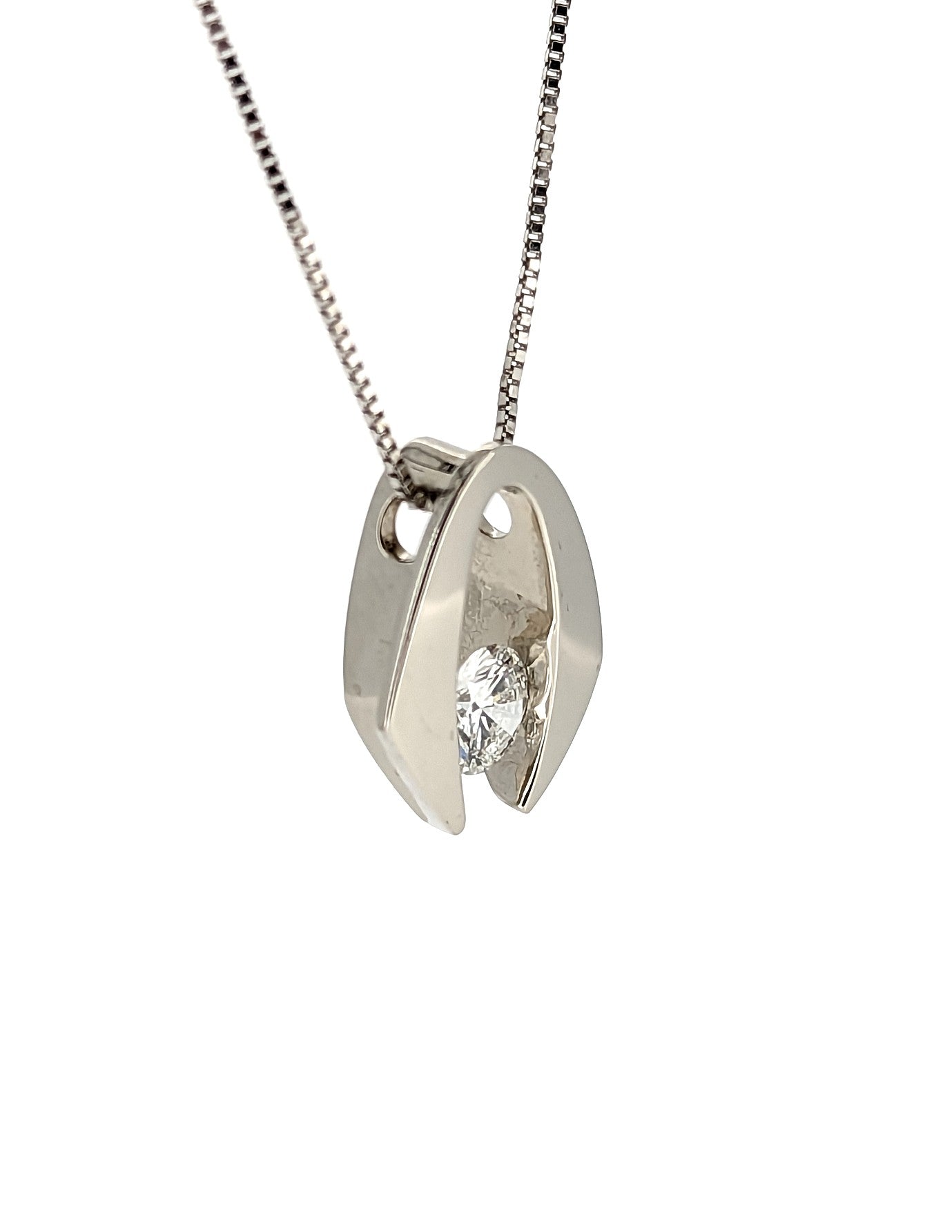 1/2 Carat Round Diamond Pendant Necklace 14K White Gold
