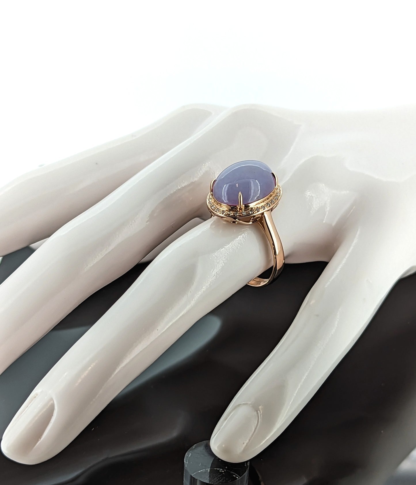 18K Rose Gold Natural Lavender Jade Ring