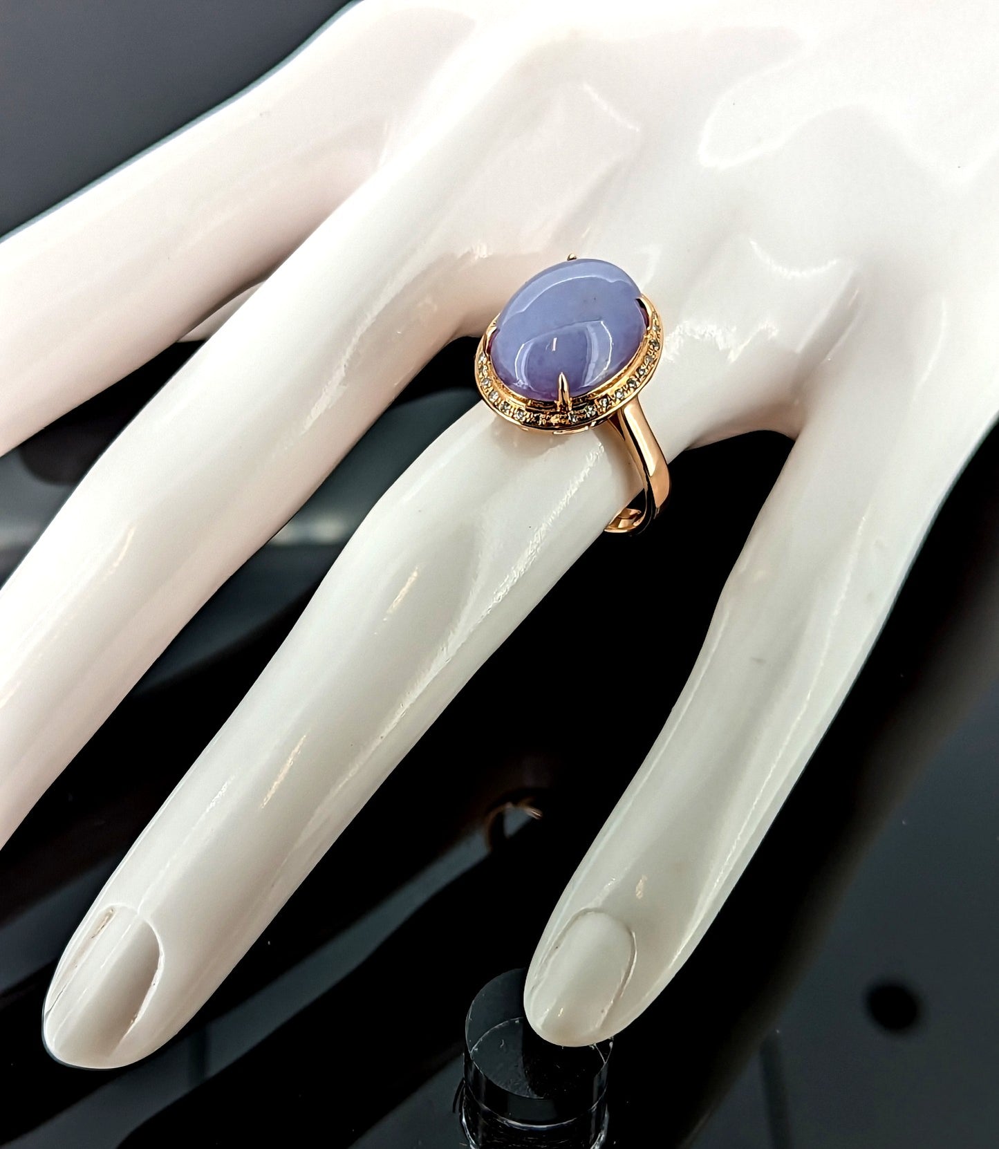 18K Rose Gold Natural Lavender Jade Ring