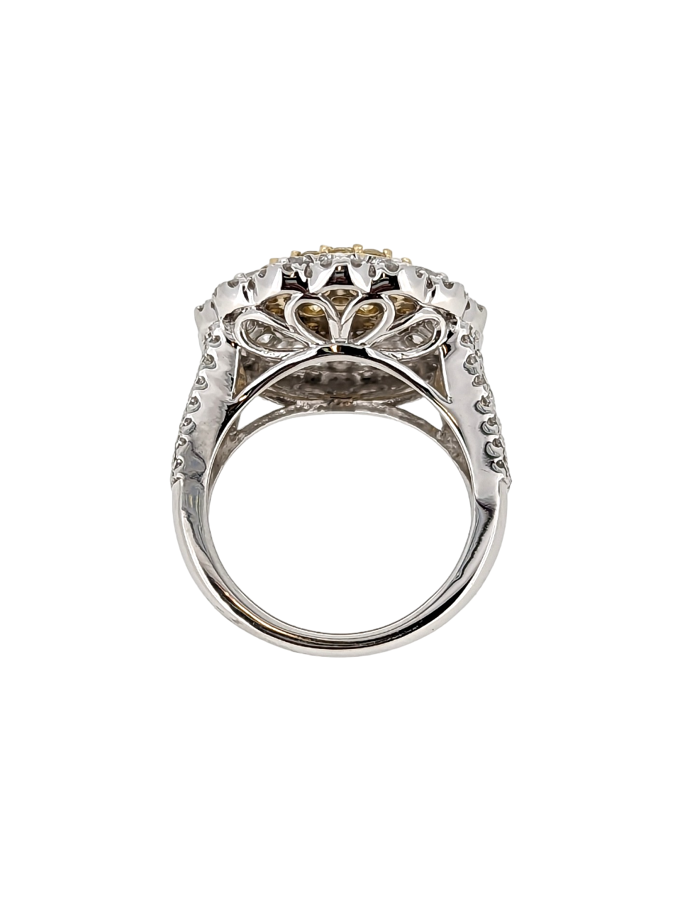 Natural Yellow & White Diamond Cluster Ring in 14K White Gold