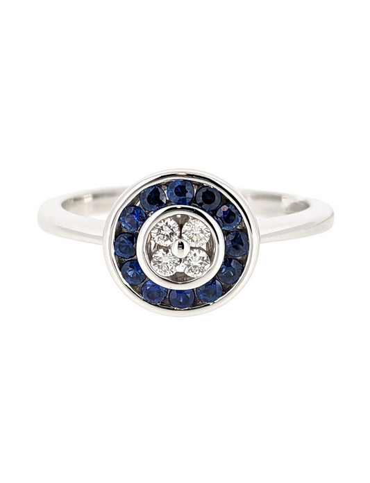 Blue Sapphire & Diamond Ring in 18K White Gold