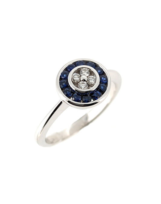 Blue Sapphire & Diamond Ring in 18K White Gold