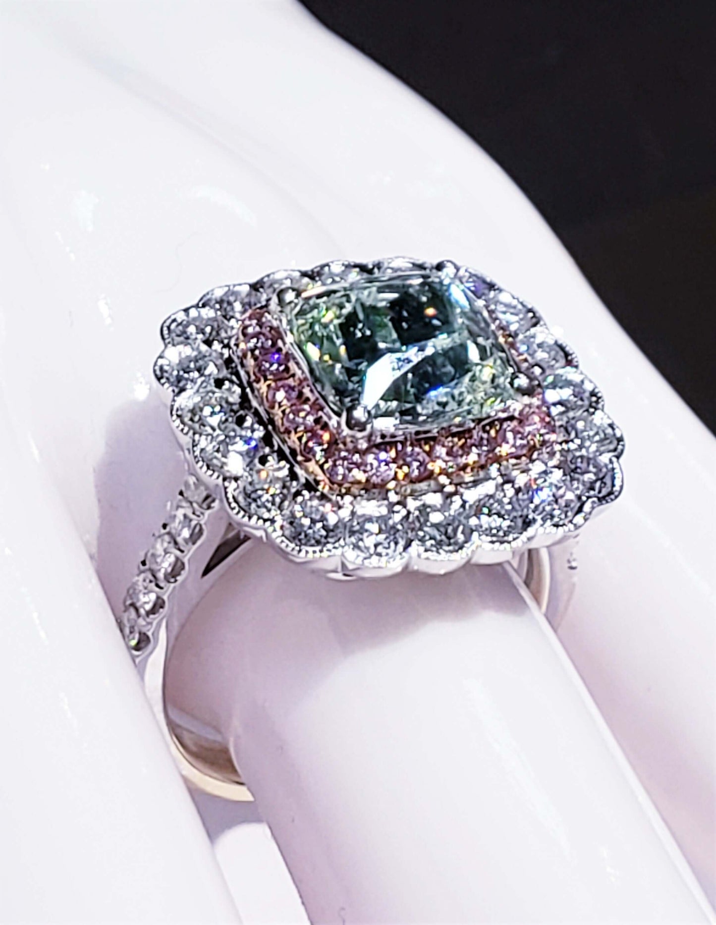 3.01 Carat Natural Light Yellow-Green Diamond Engagement Ring GIA